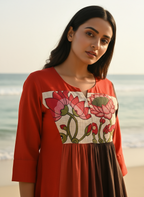 Ombré Cotton Dress with Hand-Painted Kalamkari Yoke