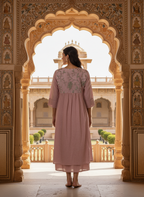 Lilac Organza Dress With Yoke Embroidery