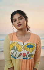 Ombré Cotton Dress with Hand-Painted Kalamkari Yoke